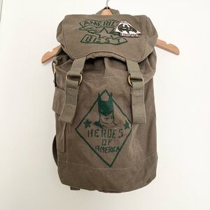 NWT Gap x Junk Food Kids Canvas Backpack Army Green Batman Summer Camp Scouts